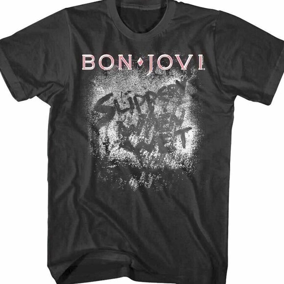Preston L Tops - Bon Jovi Slippery When Wet Steam T Shirt Rock Album Cover Concert 81